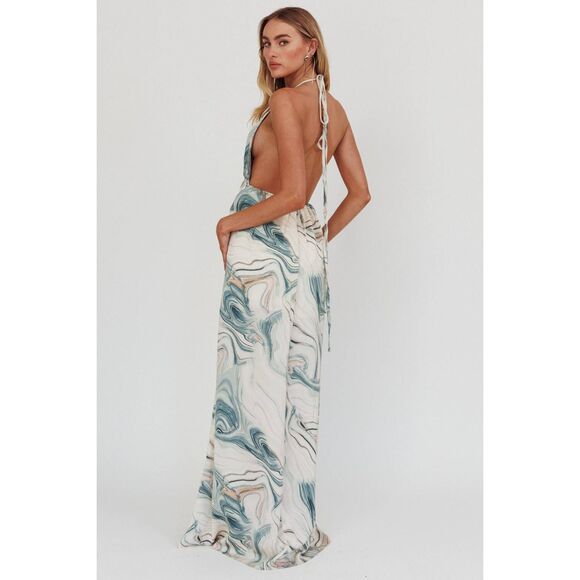 Sweet Lemon Marble Print Halter Maxi Dress Women’s Small Open Back NWT - Picture 8 of 8